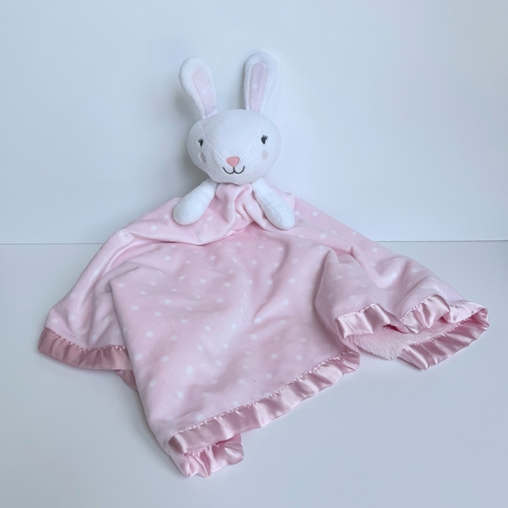 Cloud Island Bunny Rabbit Large Pink Security Blanket Lovey Lovie Polka Dots